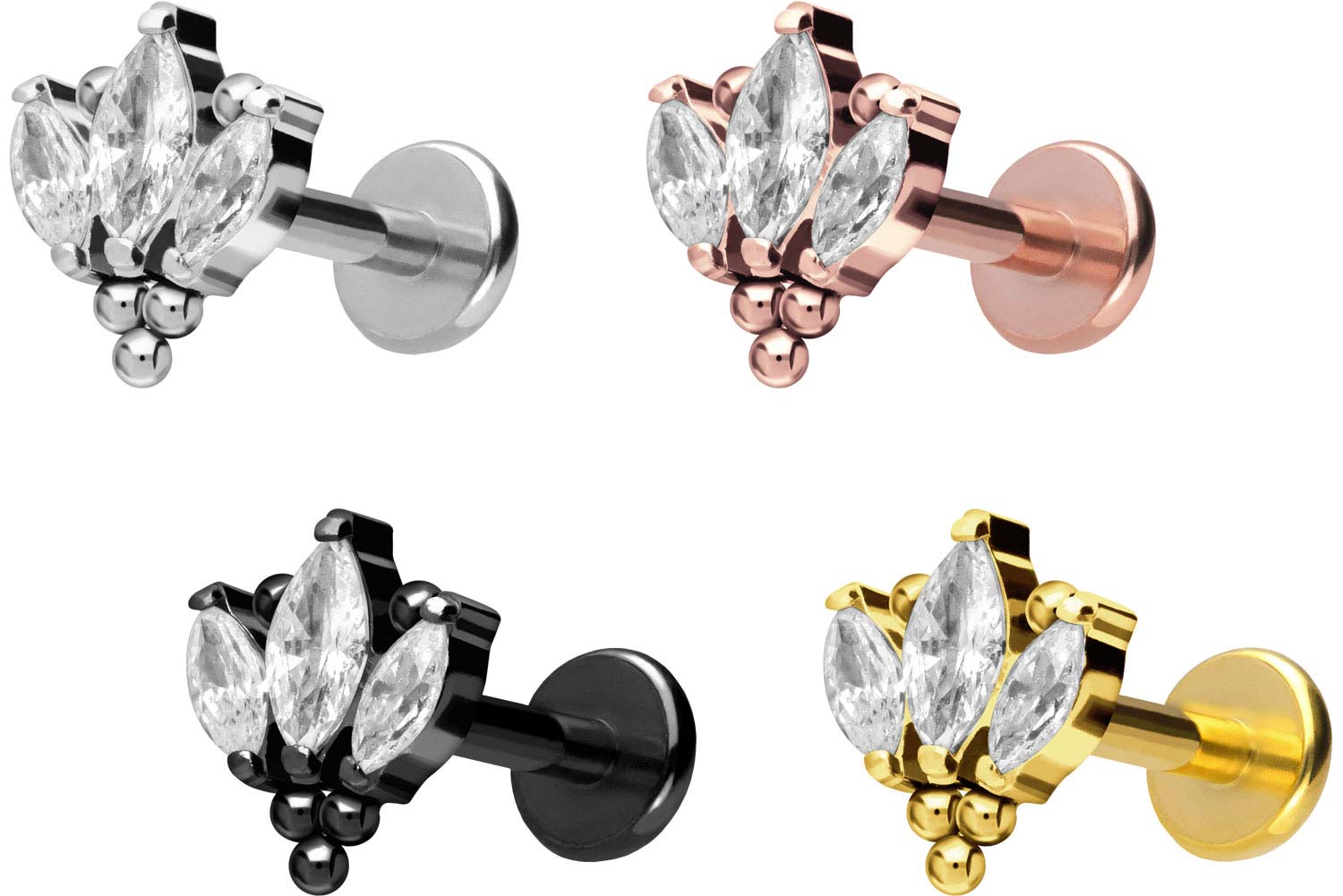 Titan Labret Piercing Mit Kristall – Push Fit, 7 Mm Stange, Für Ohr & Lippe